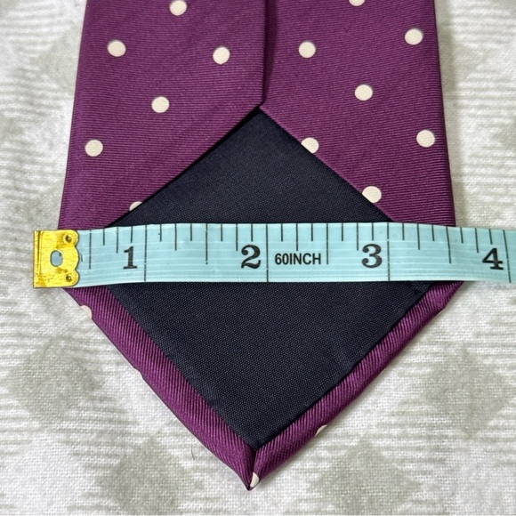 Rooster Vintage Men's Tie Purple Polka Dots - 100% Silk - Made In USA - EUC - Picture 5 of 6
